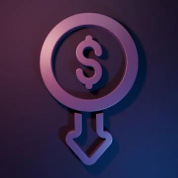 Purple Dollar rate decrease icon isolated on purple-blue background. Cost r.. Stock Illustration