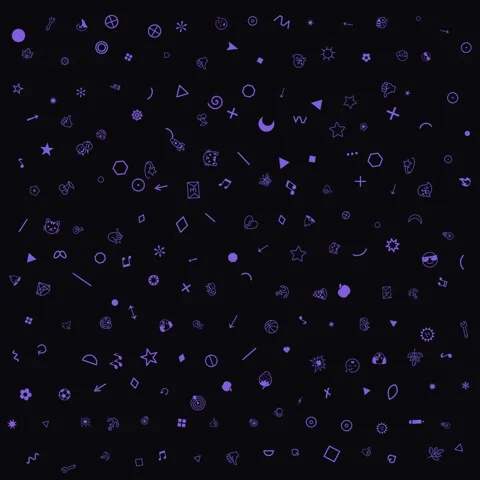Purple Doodle Icons Pattern, Violet Symbols Drifting on Dark Blue Background Video stock 331545977