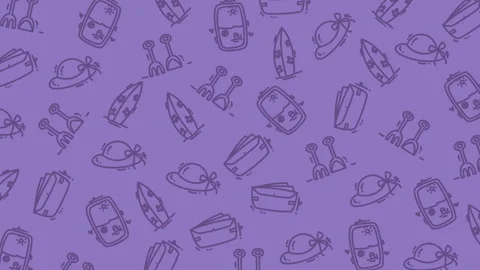 Purple doodle pattern background with travel and tech icons seamless loop Stock Footage 331597255
