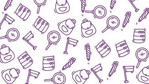 Purple doodles float on white background Stock Footage 335834579