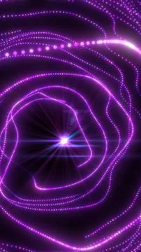 Purple dotted light trails forming a glowing spiral vortex with bright cent.. Stock Photos