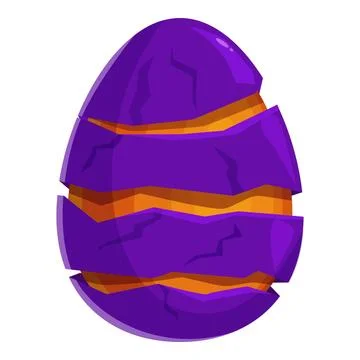 Purple dragon egg is cracking open, revealing glowing orange light from within Stock Illustration