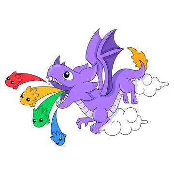 The purple dragon is flying while spitting out life energy, doodle icon image Illustrazione stock