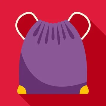 Purple drawstring backpack gym bag with long shadow Illustrazione stock