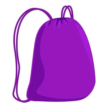 Purple drawstring backpack isolated on white background Illustrazione stock