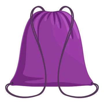 Purple drawstring bag isolated on white background Illustrazione stock
