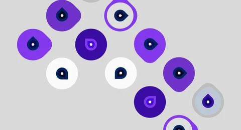 Purple droplets, varying shades, float over gray background. Circles contain Stock Illustration