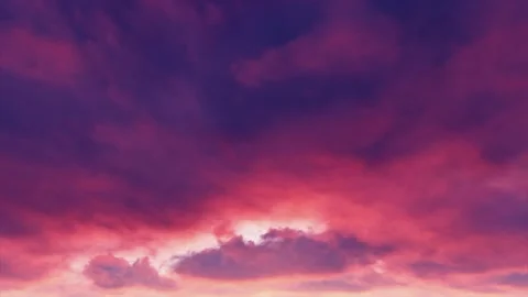 Purple Dusk Sunset  Fiery Magenta Indian Red Clouds Time Lapse - Seamless Loop Stock Footage