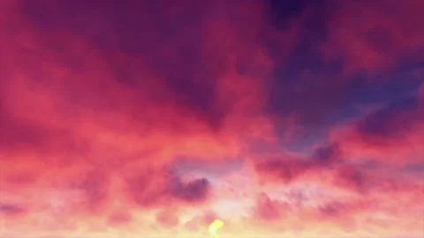 Purple Dusk Sunset  Fiery Magenta Indian Red Clouds Time Lapse - Seamless Loop Stock Footage