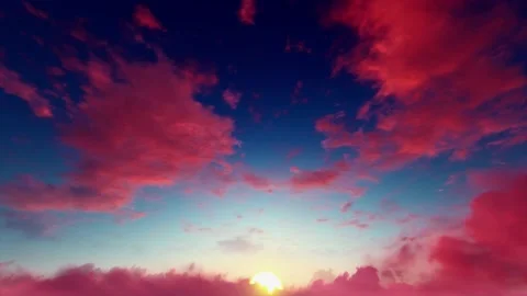 Purple Dusk Sunset  Fiery Magenta Indian Red Clouds Time Lapse - Seamless Loop Stock Footage 132831663