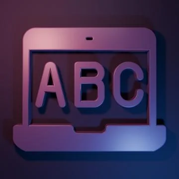 Purple E-learning of different foreign languages icon isolated on purple-bl.. Stock Photos