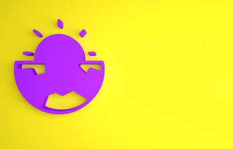 Purple Earth core structure crust icon isolated on yellow background. Minimal Illustrazione stock
