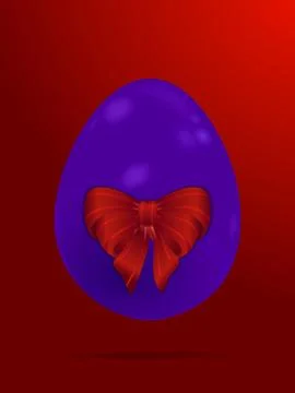 Purple Easter egg an bow on red background 스톡 일러스트