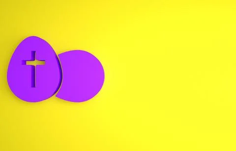 Purple Easter egg icon isolated on yellow background. Happy Easter. Minimalis Stock Illustration