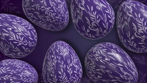 Purple Easter eggs with painted patterns. Animated holiday seamless background. Stock Footage 235984141