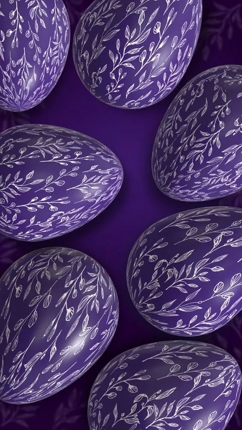 Purple Easter eggs with painted patterns. Animated holiday seamless background. Video stock 267299972