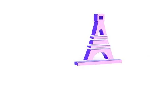 Purple Eiffel tower icon isolated on white background. France Paris landmark  Illustrazione stock