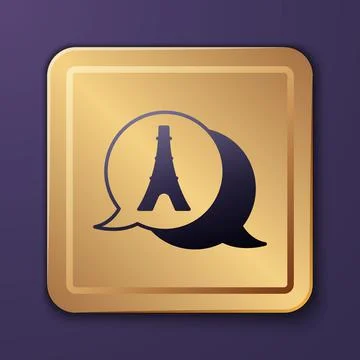 Purple Eiffel tower icon isolated on purple background. France Paris landmark Illustrazione stock