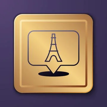 Purple Eiffel tower icon isolated on purple background. France Paris landmark Illustrazione stock