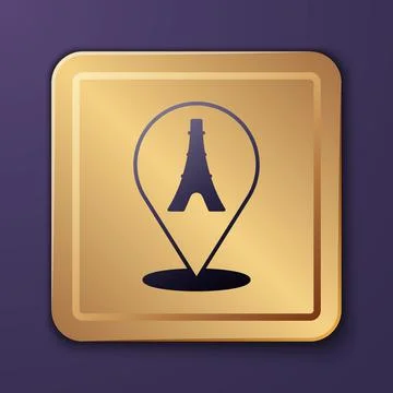 Purple Eiffel tower icon isolated on purple background. France Paris landmark Stock Illustration