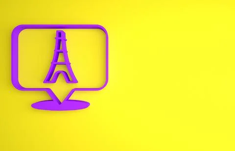 Purple Eiffel tower icon isolated on yellow background. France Paris landmark イラスト素材