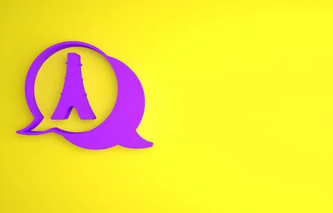 Purple Eiffel tower icon isolated on yellow background. France Paris landmark Illustrazione stock