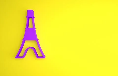 Purple Eiffel tower icon isolated on yellow background. France Paris landmark Illustrazione stock