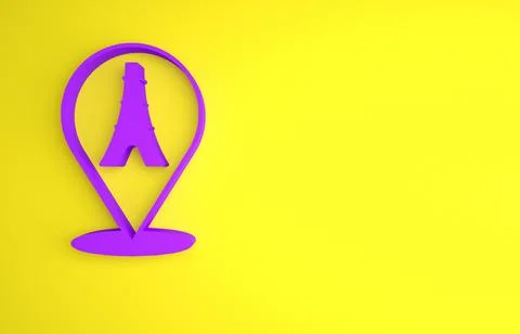 Purple Eiffel tower icon isolated on yellow background. France Paris landmark 스톡 일러스트