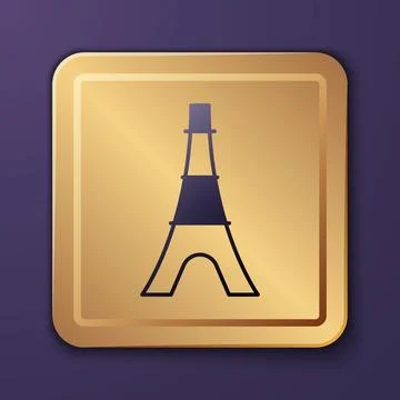 Purple Eiffel tower icon isolated on purple background. France Paris landmark Stock Illustration