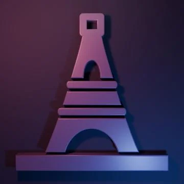 Purple Eiffel tower icon isolated on purple-blue background. France Paris l.. Illustrazione stock