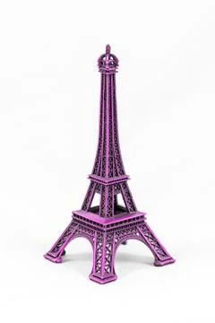 Purple Eiffel Tower model, isolated on white background Foto stock