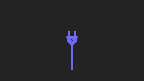 Purple electric plug icon with lightning bolt symbol on dark gray animation.. Stock Footage 321997029