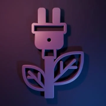 Purple Electric saving plug in leaf icon isolated on purple-blue background.. Stock Illustration