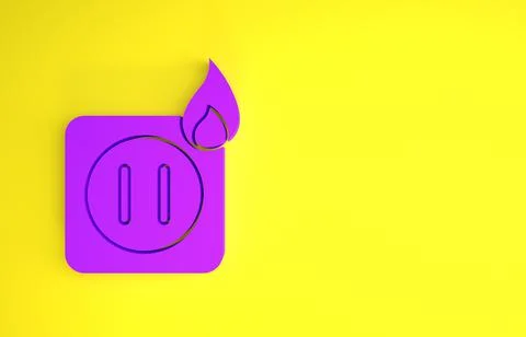 Purple Electric wiring of socket in fire icon isolated on yellow background.  Stock Illustration