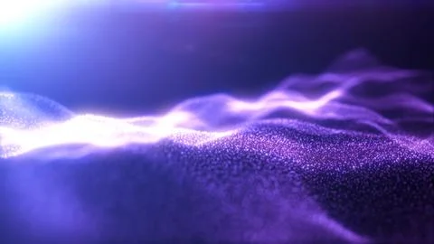 Purple energy glowing magic waves from particles of lines with light rays. .. Stock Illustration