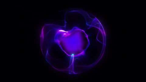 Purple energy magic sphere round high-tech digital ball core of light rays .. Video stock 317462473