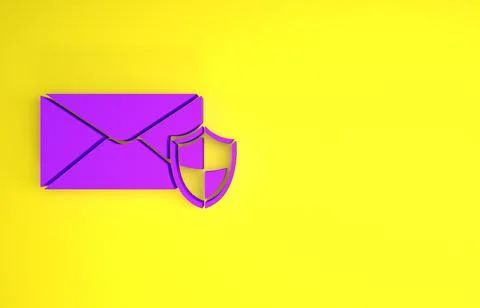 Purple Envelope with shield icon isolated on yellow background. Insurance con Stockillustratie