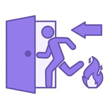 Purple Evacuation Icon. Vector Icon. A person escaping a fire and running t.. Stock Illustration