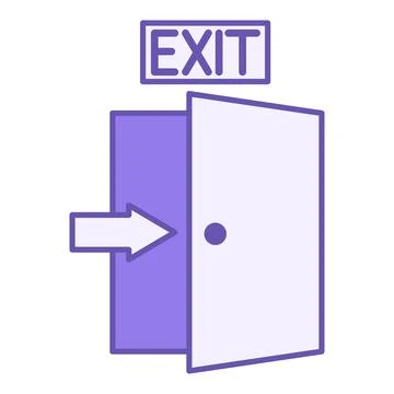 Purple Exit Icon. Vector Icon. Arrow Showing Emergency Exit Through Door. E.. Stock Illustration