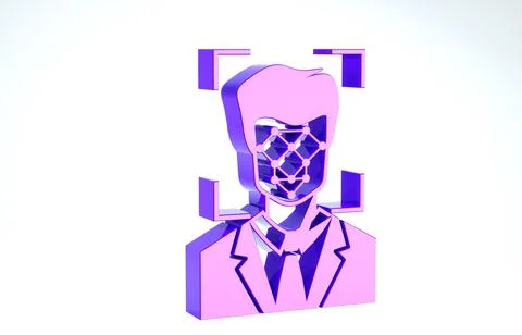 Purple Face recognition icon isolated on white background. Face identificatio Stock Illustration