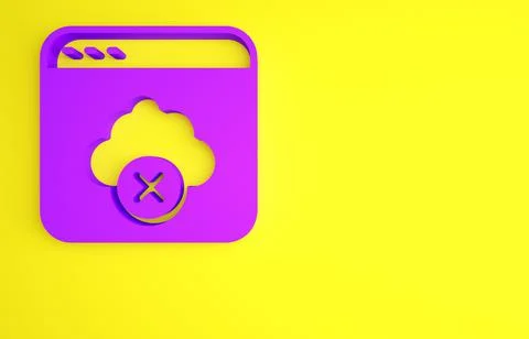 Purple Failed access cloud storage icon isolated on yellow background. Cloud  Illustrazione stock