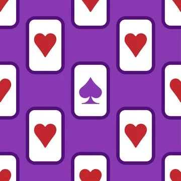 Purple falling playing cards seamless pattern. Poker and Wonderland. Stock Illustration