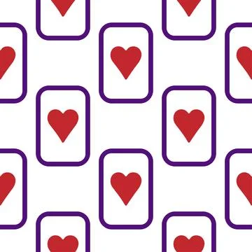 Purple falling playing cards seamless pattern. Poker and Wonderland. Stock Illustration