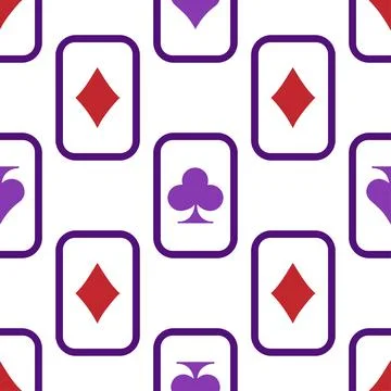 Purple falling playing cards seamless pattern. Poker and Wonderland. Stock Illustration