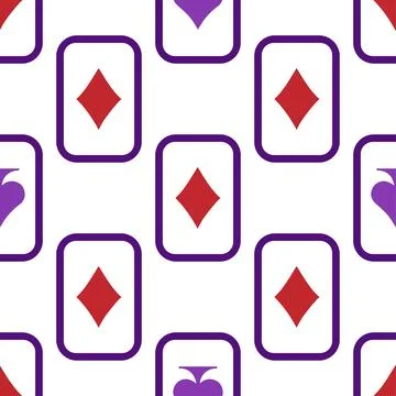 Purple falling playing cards seamless pattern. Poker and Wonderland. Stock Illustration
