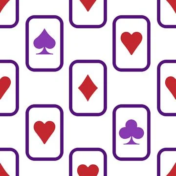 Purple falling playing cards seamless pattern. Poker and Wonderland. Stock Illustration