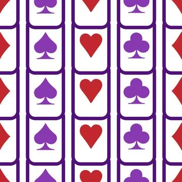Purple falling playing cards seamless pattern. Poker and Wonderland. 스톡 일러스트