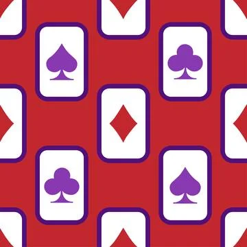 Purple falling playing cards seamless pattern. Poker and Wonderland. Stock Illustration