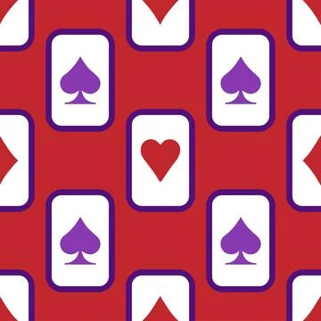 Purple falling playing cards seamless pattern. Poker and Wonderland. Stock Illustration