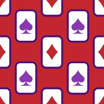 Purple falling playing cards seamless pattern. Poker and Wonderland. Stock Illustration